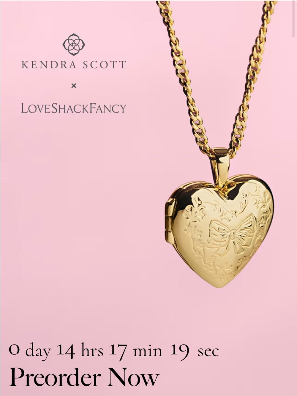LOVESHACKFANCY Kendra Scott Gold Heart Locket Necklace 2026 Edition - Picture 2 of 5
